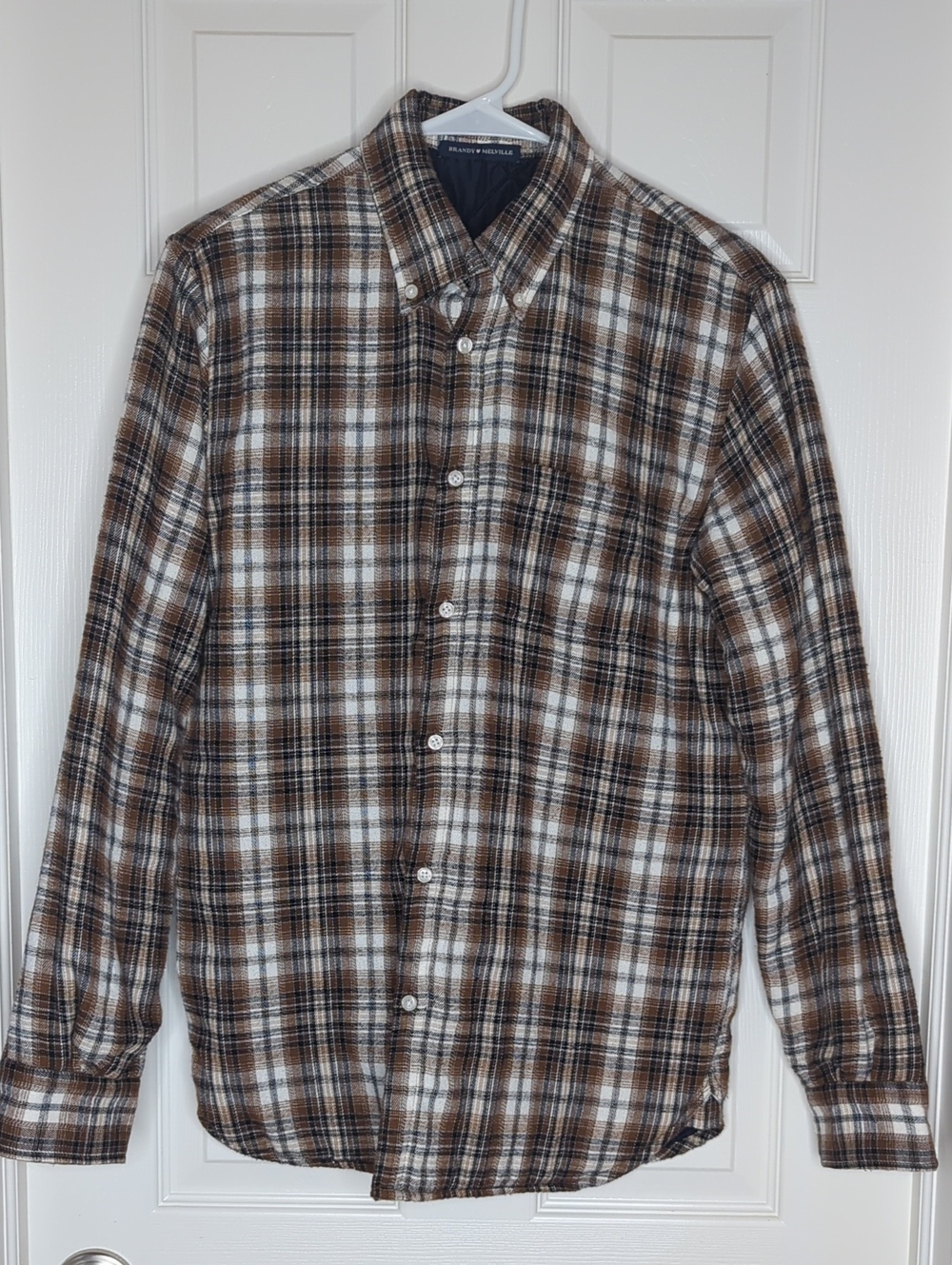 Brandy Melville Brown Tan Plaid Button Down Quilted Flannel